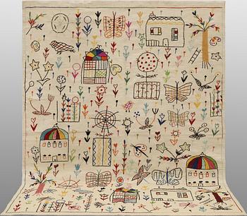 Matta, handbroderad Kelim, ca 243 x 181 cm.