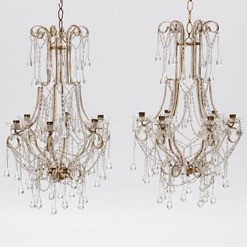 A matched pair of chandeliers, probably Italy, mid-20th Century.
