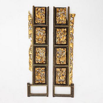 Two carved wooden panels, Qing dynasty, 19th Century.