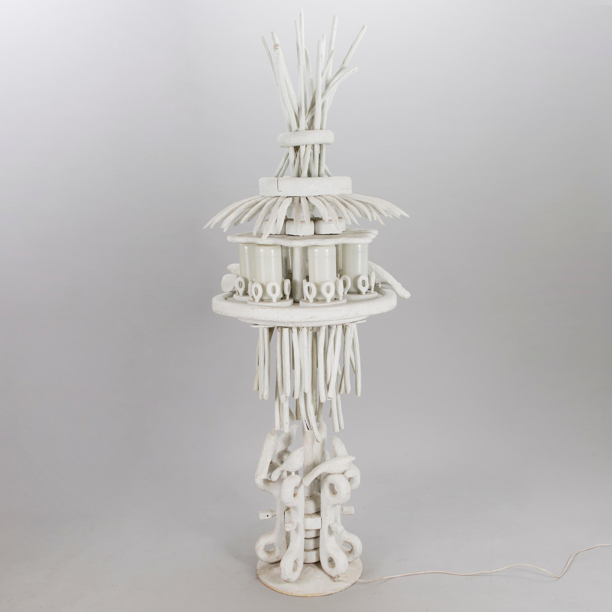 KOSTI AHONEN, sculpture/lamp, wood, glass, signed and dated 1986.