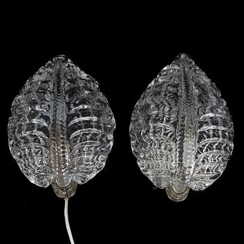 Fritz Kurz, a pair of wall lights model "KD 924", Orrefors, Sweden, mid 20th century.