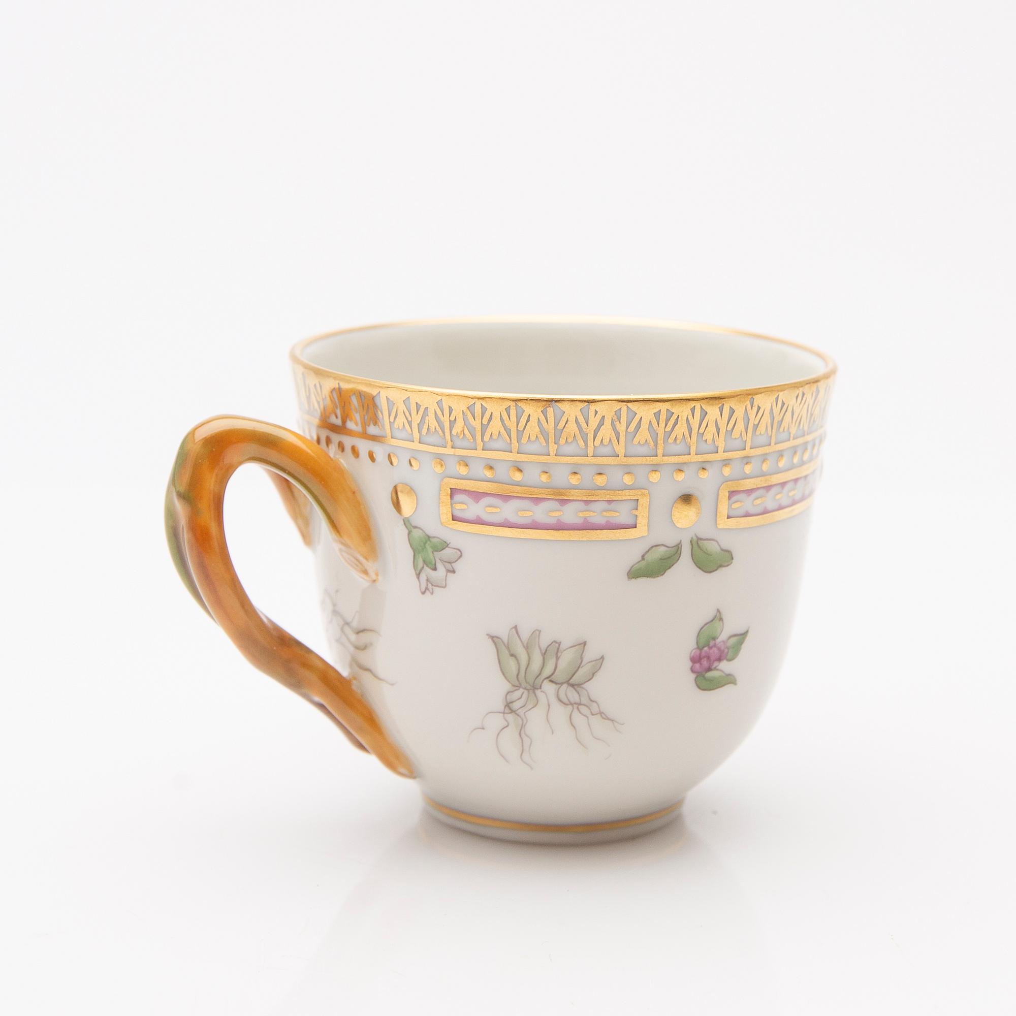 Coffee cup with saucer, porcelain, "Flora Danica", Royal Copenhagen, Denmark, 20th century.
