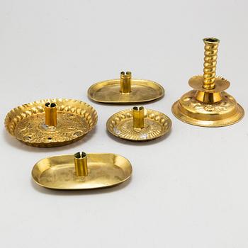 Five candlesticks, 18/19th century.