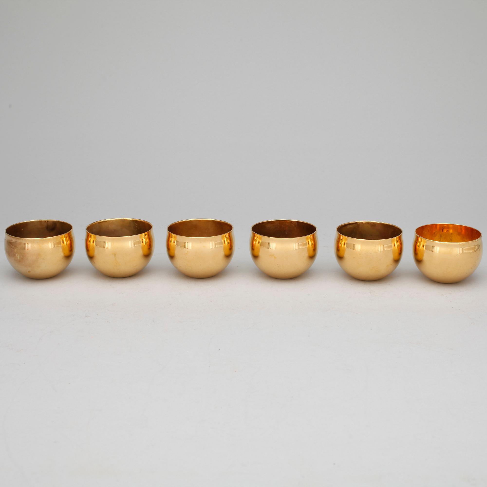 SUPKOPPAR, 6 st, mässing, design Pierre Forsell, Skultuna Bruk, 1900-talets andra hälft.