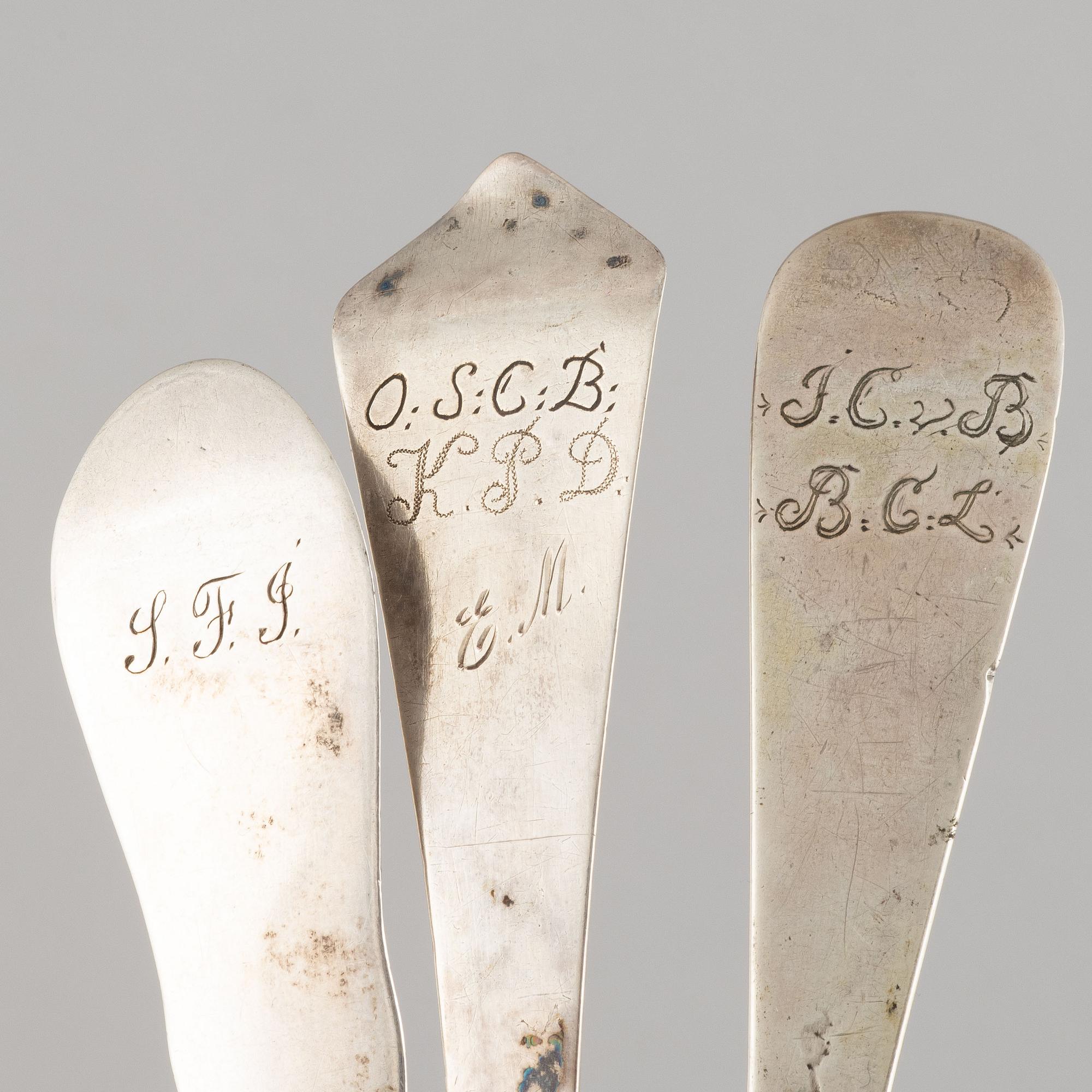 29 silvers spoons by varying smiths, Sweden, 18th-19th centruy.