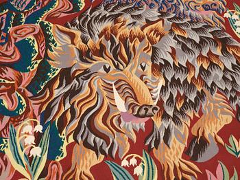 TAPESTRY. "La Trêve de Mai". Tapestry weave. 195 x 243,5 cm. Signed perrot 46 as well as a shield with a hand and R B.