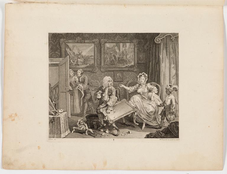 WILLIAM HOGARTH, six copper engravings "A Harlot's Progress", plate 1-6.
