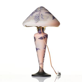 Emile Gallé, an Art Nouveau cameo glass table lamp, Nancy, France, post 1904.
