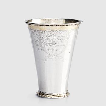 218. A Swedish 18th century parcel-gilt silver beaker, marks of Anders Wibeck, Borås 1727.