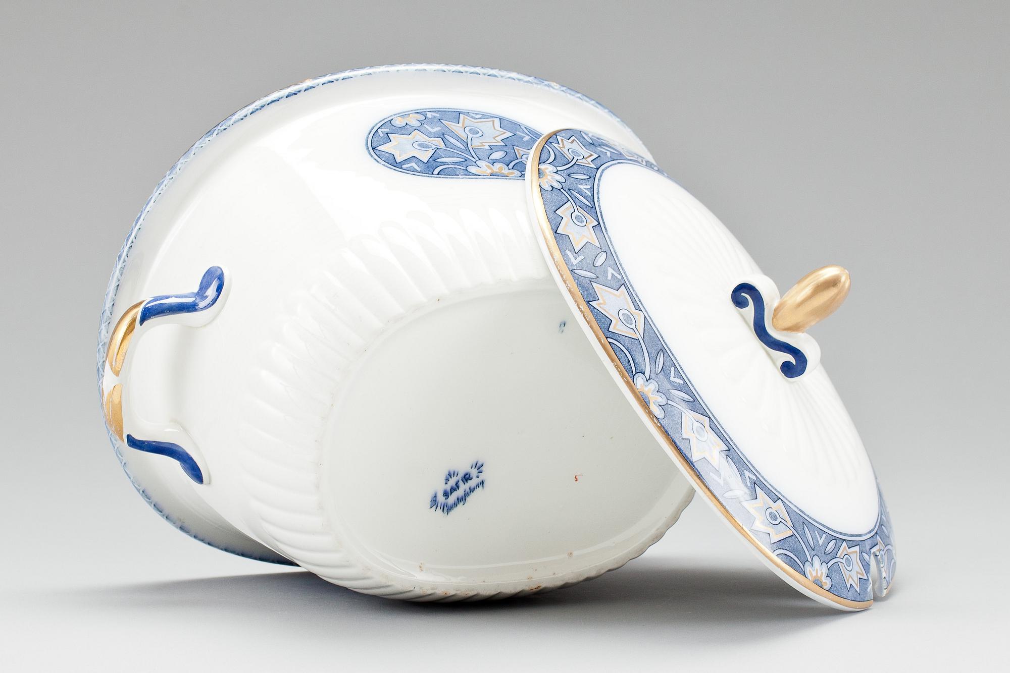 TERRIN med LOCK, flintgods, "Safir", Wilhelm Kåge, Gustavsberg.