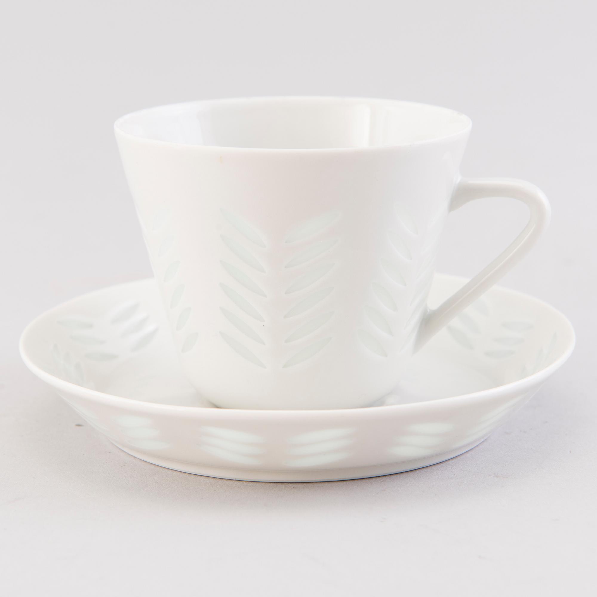 FRIEDL HOLZER-KJELLBERG, A porcelain bowl and set of six coffee cups with saucers, signed  Arabia F.H.Kj. Finland.
