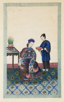 A pair of Chinese gouache paintings on ricepaper, Qing dynasty, 19th century.