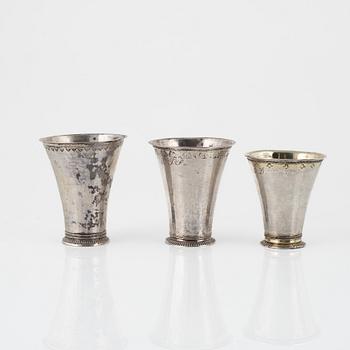 Six silver beakers, Sweden, 1759-1940.