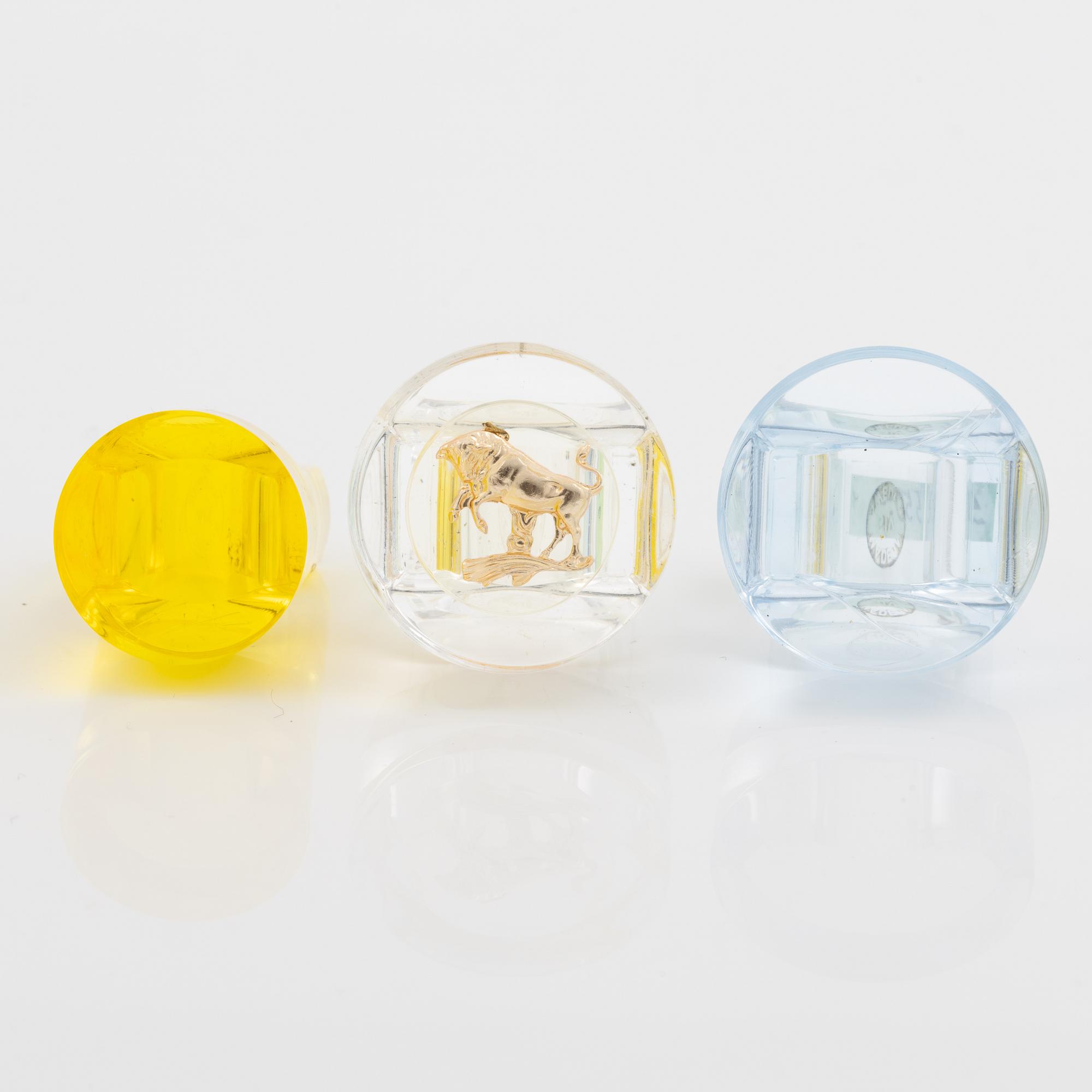 Siv Lagerström, tre ringar, akrylplast, 1970-tal.