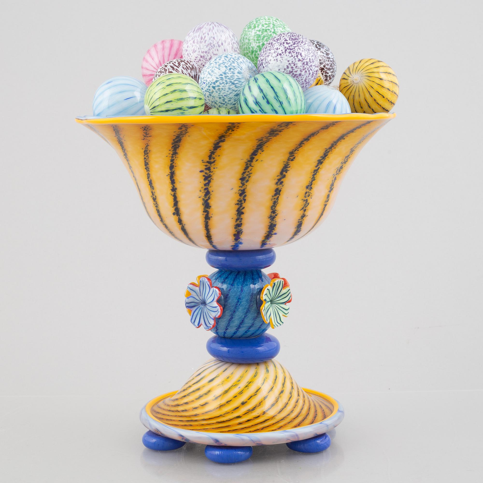 Jonas Rooth, a glass sculpture in the shape of a bowl with glass balls, executed in his studio, Kivik.