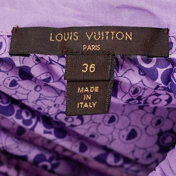 LOUIS VUITTON, a purple beach ensemble consisiting of a tunic, sandalettes, and two bags.