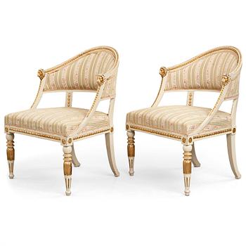 83. A pair of late Gustavian early 19th century armchairs.