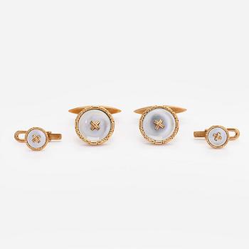 Cufflinks and shirt buttons, 14K gold, mother-of-pearl. Lindroos, Helsinki 1947.