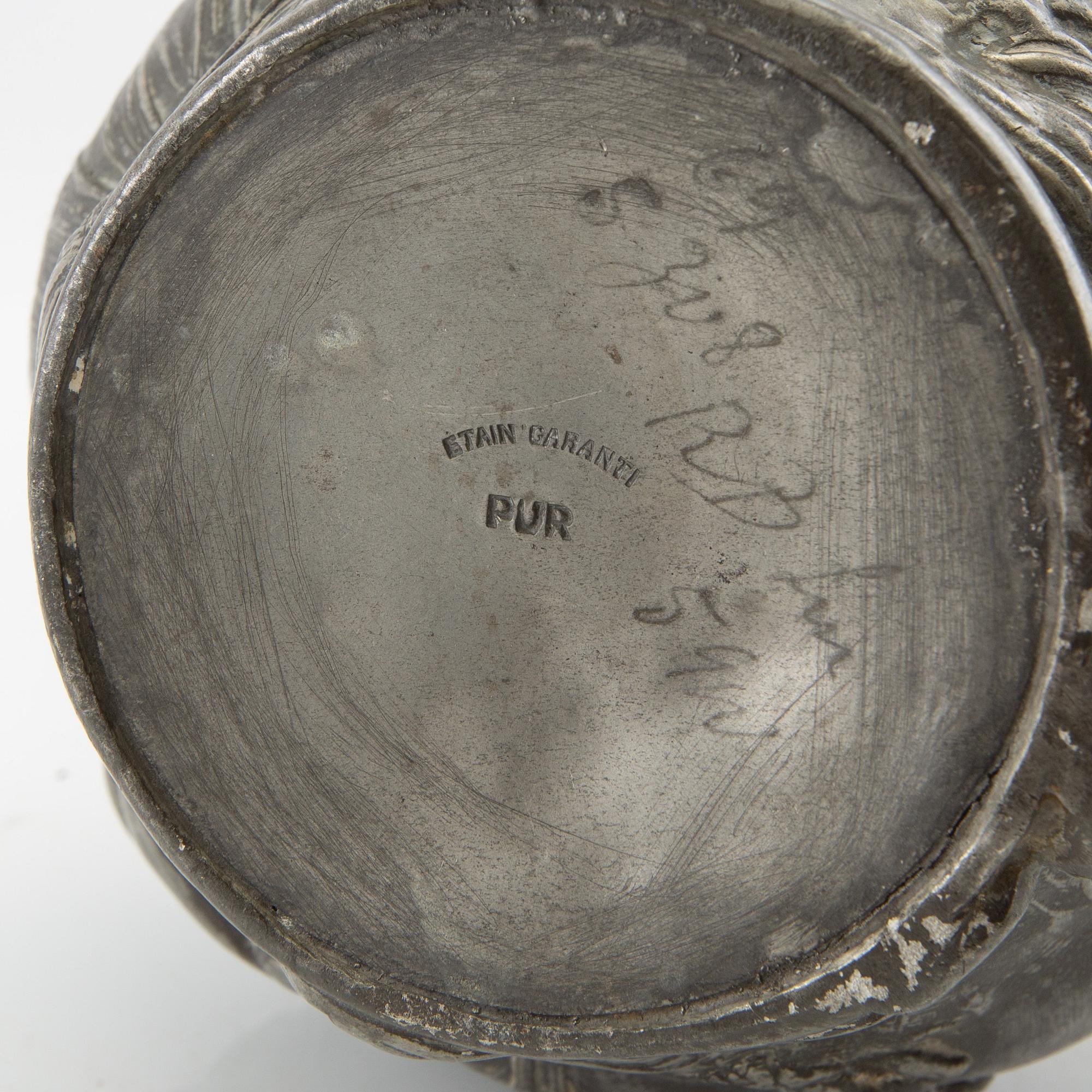 Jean-Maurice Petizon, Vase, Art Nouveau, pewter, France.