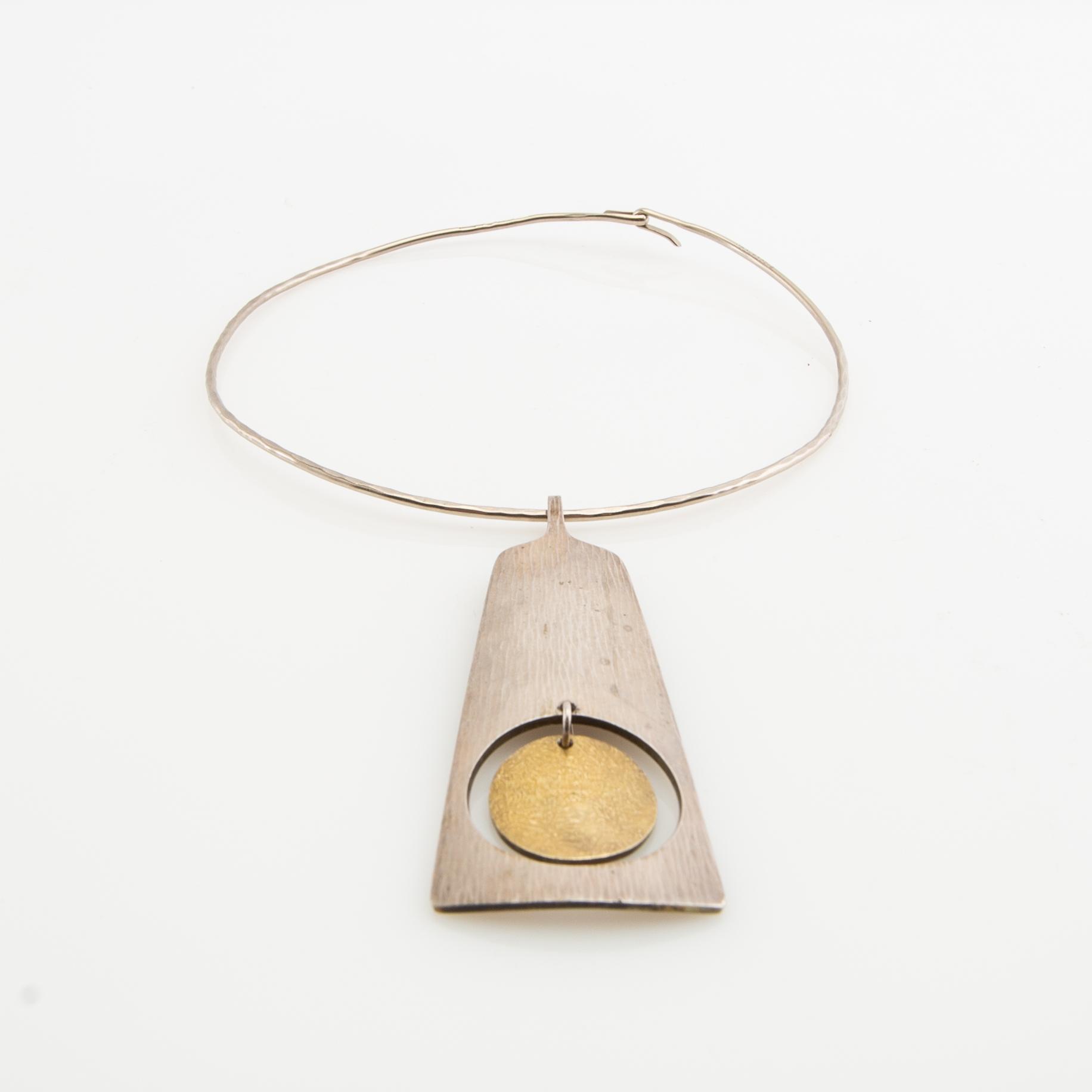 Neck ring, 18K white gold, Pernlos Gold & Silversmithing, 1976, Malmö, and pendant, sterling silver, Hans Hansen, Denmark.