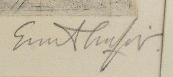 Evert Lundquist, dry point etching, 1955, signed and numbered 3/50.