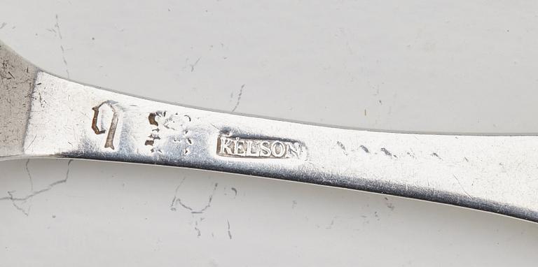 A set of six Swedish 18th century silver dinner-forks, mark of Kilian Kelson, Stockholm 1752-1754.