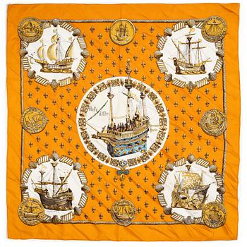 Hermès, two scarves "Nefs d'Or" and "Etriers".
