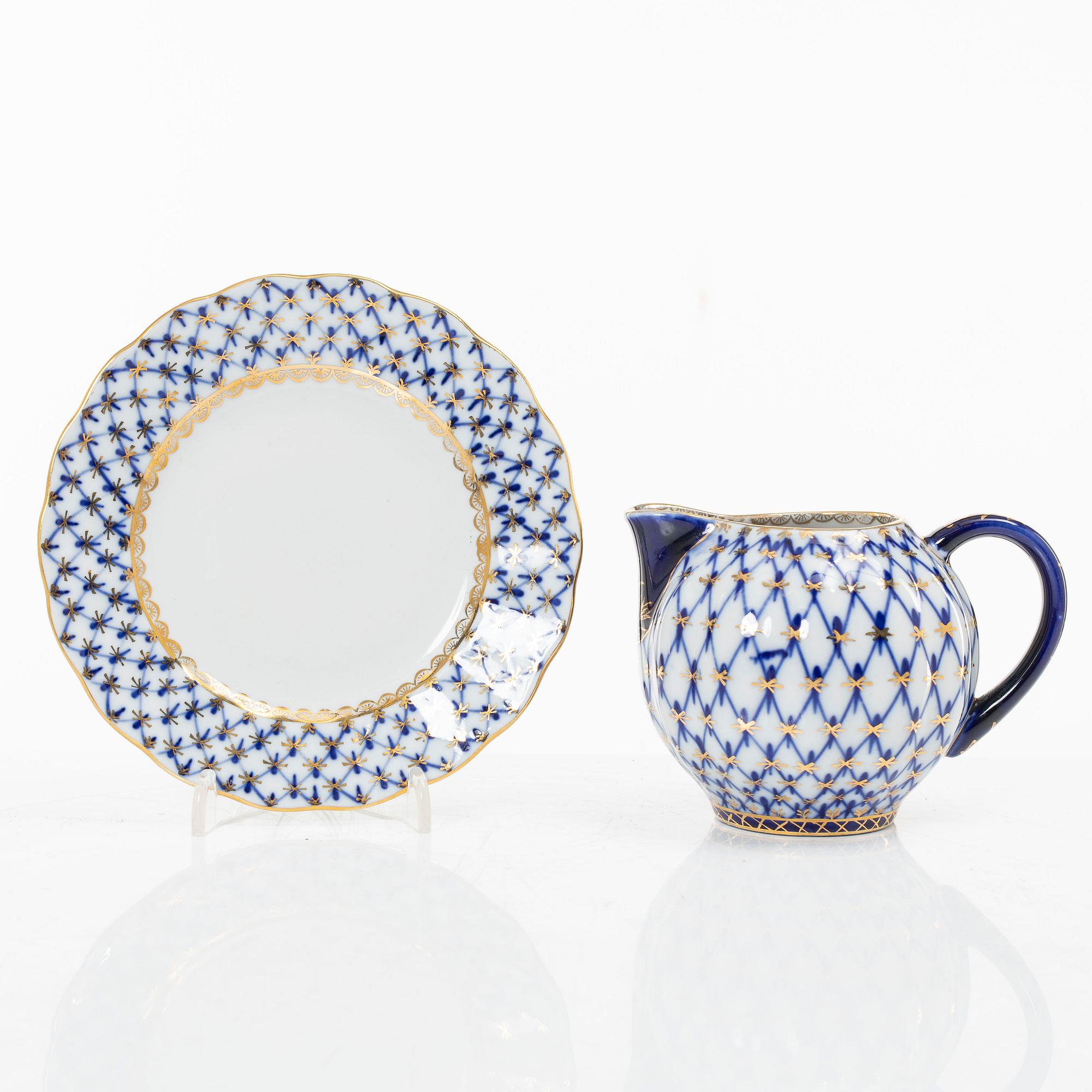 A 15-piece coffee and tea service, 'Cobalt Net', Lomonosov, Soviet Union.