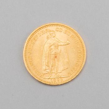 GOLD COIN HUNGARY FRANZ JOSEPH I, 20 KORONA, 1893. 23 K.