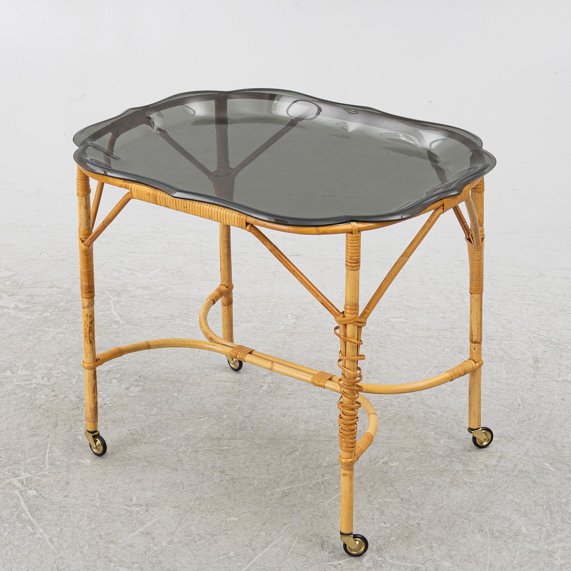 Brick table, rattan, Svenskt Tenn, mid-20th century.