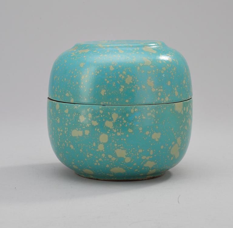 A Hans Hedberg faience box with cover, Biot, France.