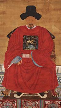 1158. A large Chinese ancestor portrait by anonymous artist, Qing dynasty, 19th century.