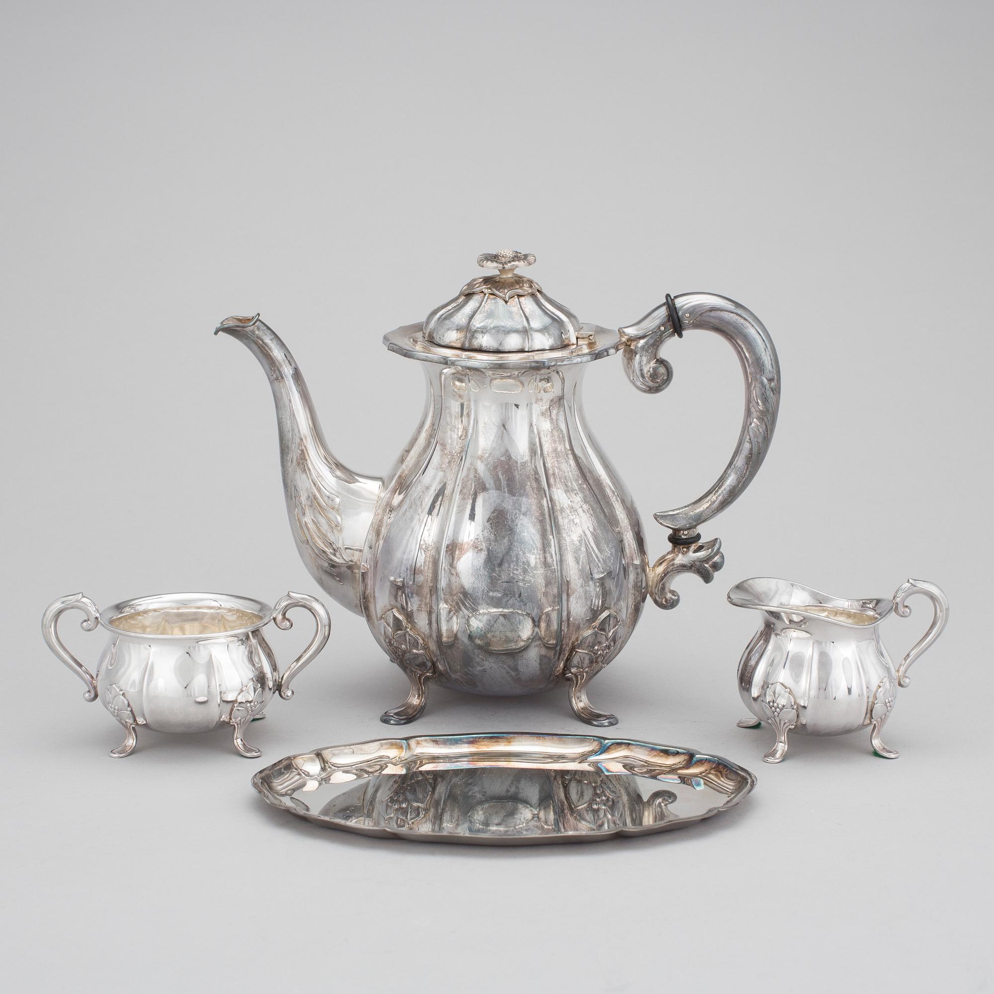 KAFFESERVIS, silver, 4 delar, varav 3 delar Danmark 1964. Vikt ca 1 118 gram.