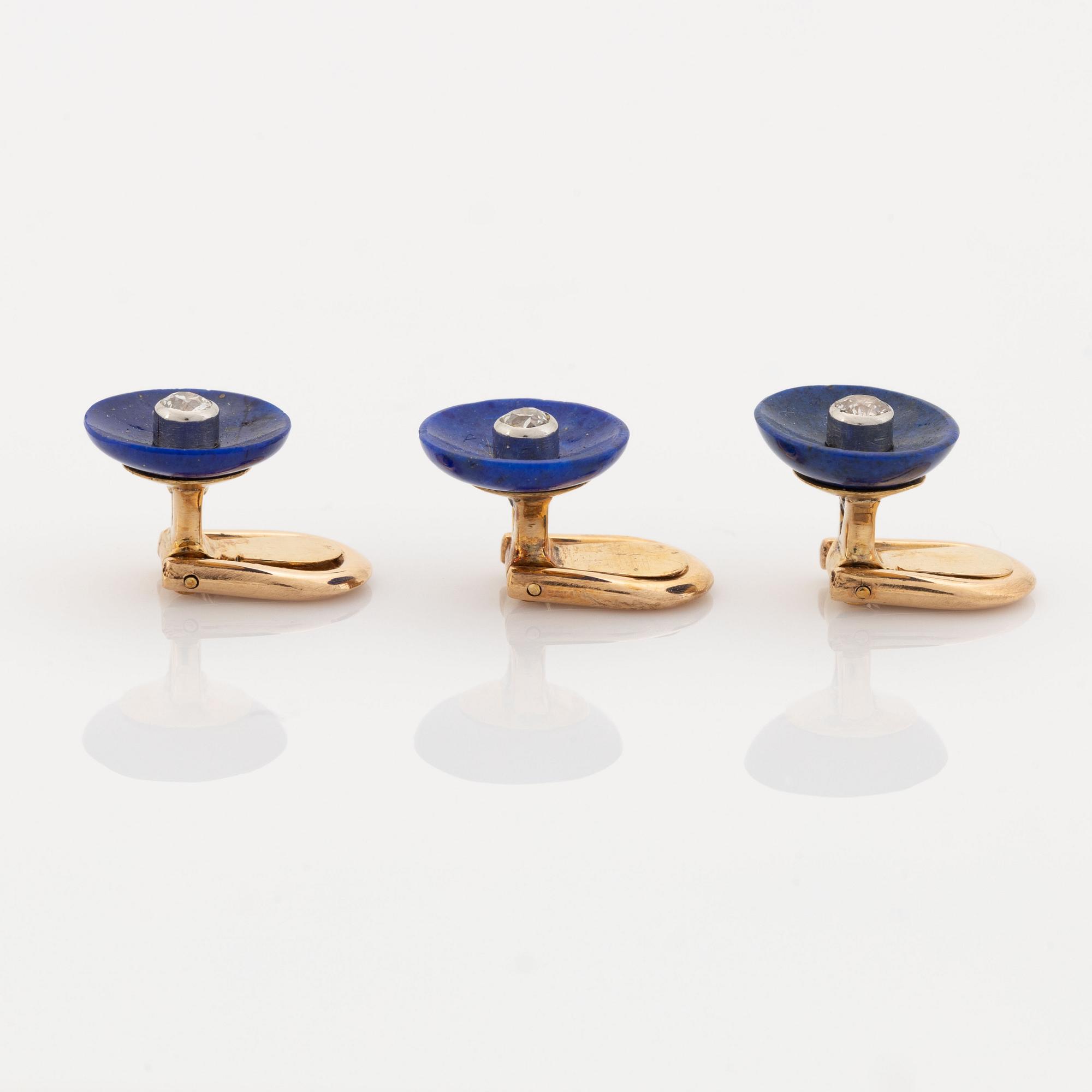 Lapis lazuli and old cut diamond cufflinks and shirt buttons.
