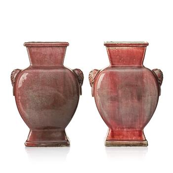 1007. A pair of red glazed vases, Qing dynasty 18th/19th century.