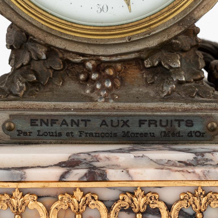 A mantle clock, Louis and Francois Moreau, France, early 20th Century.