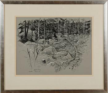 Harald Wiberg · HARALD WIBERG, tusch och täckvitt, sign Köklot, Österbotten och dat 1966.