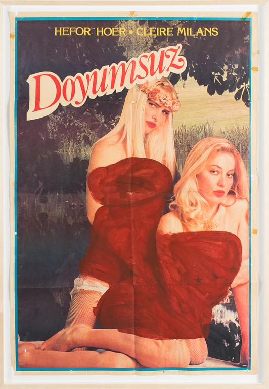 BRAD DOWNEY, vintage posters, handmålade, censuererade av allmänheten, 4 st, "Doyumsuz", signerade.