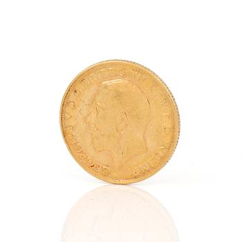 GULDMYNT, sovereign, George V, Storbrittannien 1928. Vikt ca 8 g.