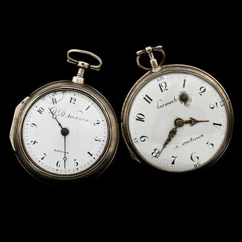 FICKUR, 2 st,silver, DD Neveren, London samt Hovenschöld, Stockholm, 1800-tal.