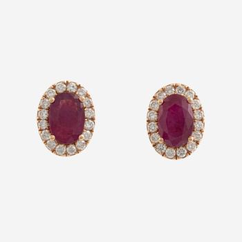Ruby and brilliant cut diamond earrings.