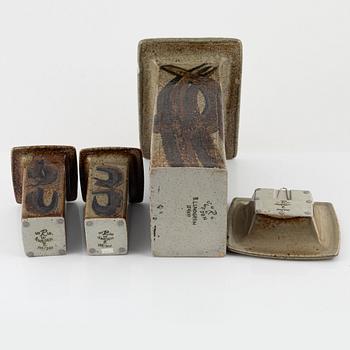 Bertil Lundgren, a group of three vases and a bowl / wall relief, Rörstrand.