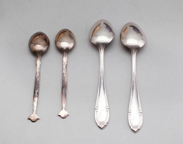 KAFFESKEDAR, 24 st (12+12), silver, GAB och CG Hallberg 1928 och 1936. Total vikt ca 238 g.