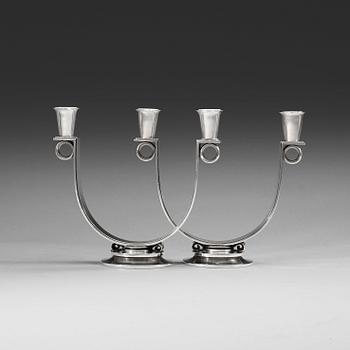 380. A pair of Gunlach Pedersen sterling candelabra, Georg Jensen, Copenhagen 1925-32, design nr 623.