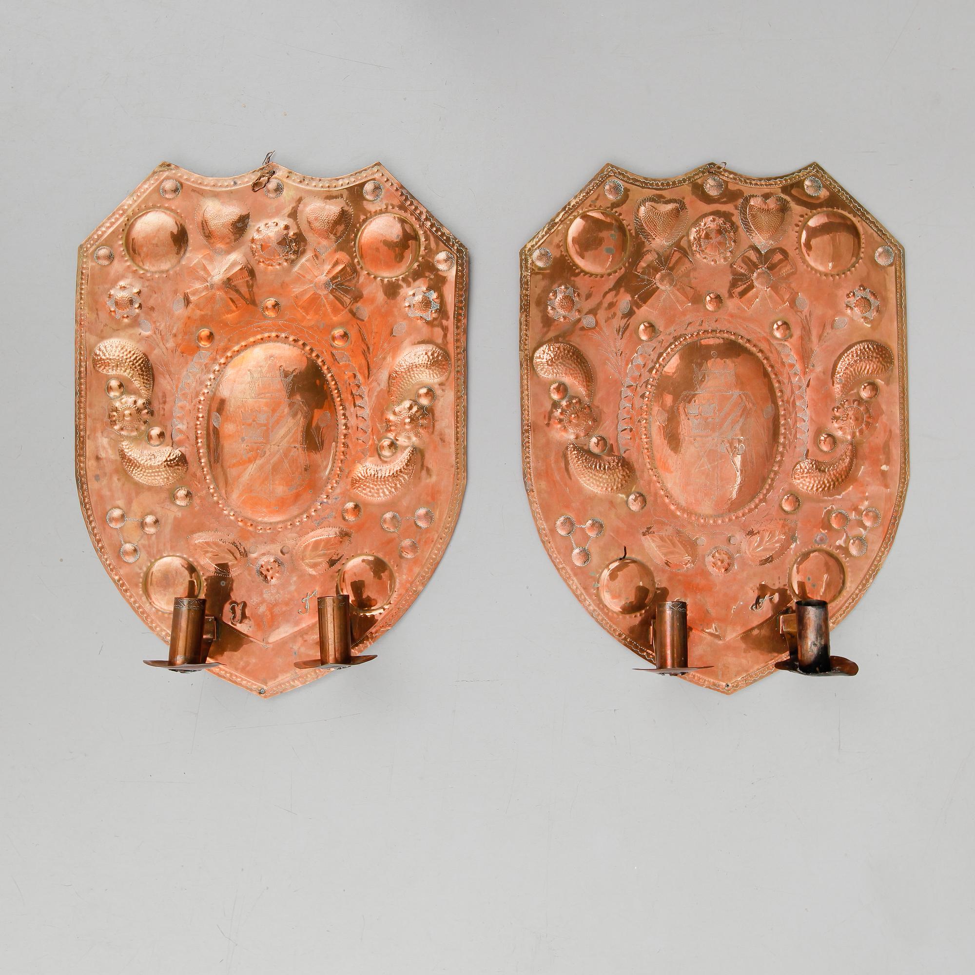 LJUSPLÅTAR, 1 par, koppar, 1800-talets andra hälft.