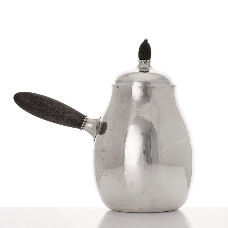 Georg Jensen, a set of three pieces of sterling coffee service, Copenhagen 1925-44 (the sugar bowl 1925-33), design nr 80 A and B.