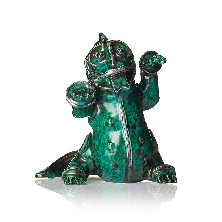 Wilhelm Kåge, an "Argenta" stoneware sculpture of a dragon puppy, Gustavsberg, 1940s.