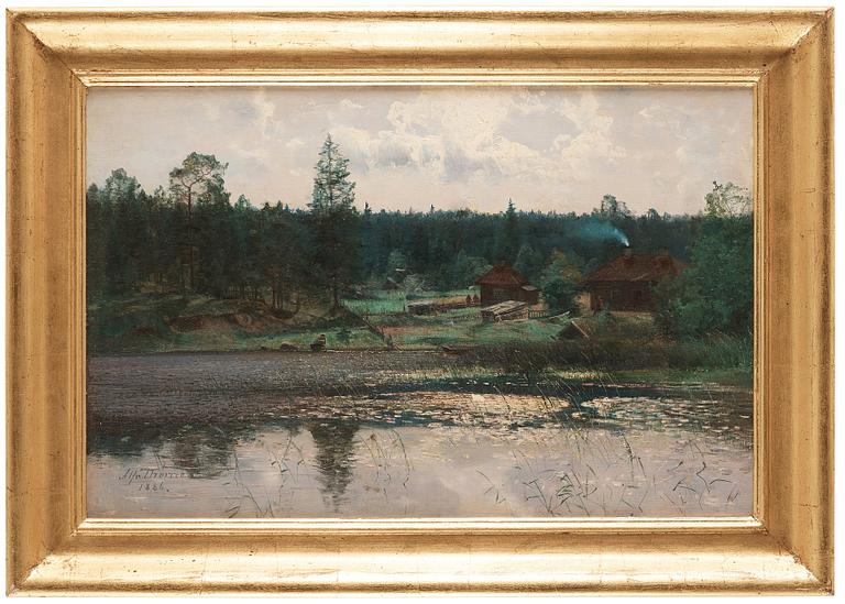 Alfred Thörne, Lake view with cabins.