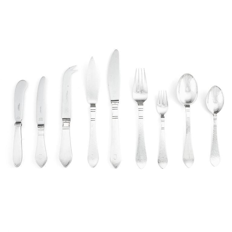 Georg Jensen, bestickuppsättning, 111 delar, "Antik/Continental", Köpenhamn, flertalet delar efter 1945, sv importstämplar.