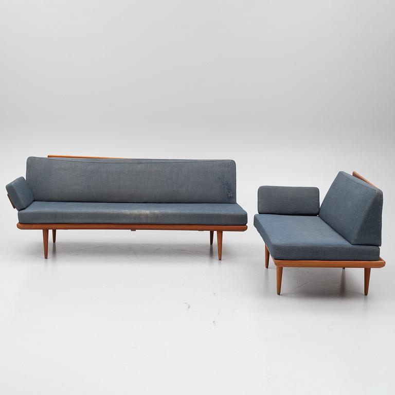 Peter Hvidt & Orla Mølgaard Nielsen, a corner sofa with table, three pieces, 'Minerva', France & Daverkosen, Denmark, 1950s/1960s.